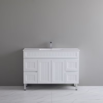 1200mm Acacia Matte White PVC Waterproof Vanity on Legs (Single Bowl)
