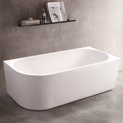 FLUTED RIGHT CORNER Gloss White Back to Wall Bathtub