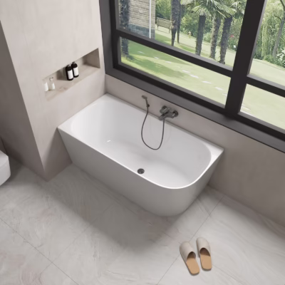 NERIDA LEFT CORNER Matte White Back to Wall Bathtub