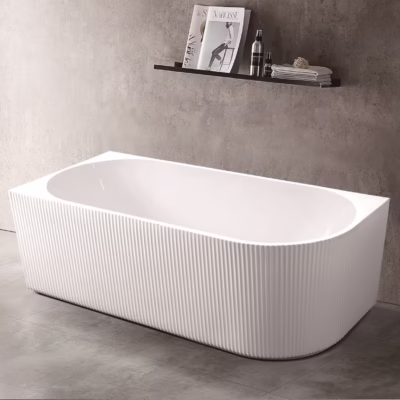 FLUTED LEFT CORNER Gloss White Back to Wall Bathtub
