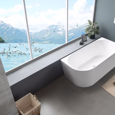 NERIDA RIGHT CORNER Matte White White Back to Wall Bathtub