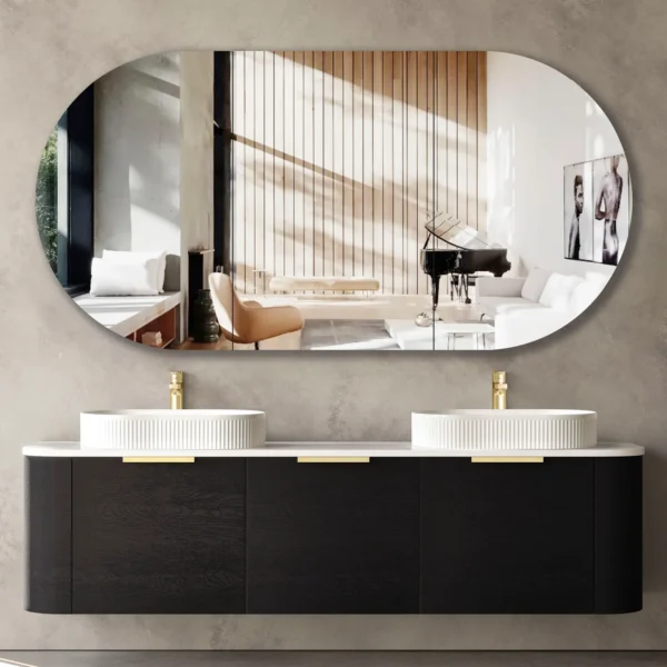 Bondi Black Oak 1800mm Curve Vanity - Builder Express