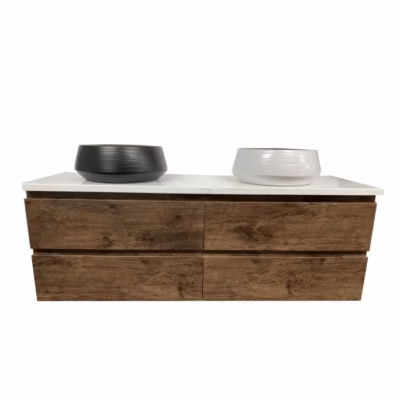 1500mm Dark Oak Wood Grain Wall HungDrawer Vanity Legs D/B