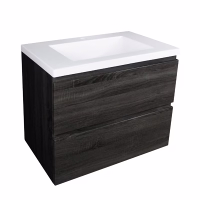 750mm Dark Grey Wood Grain Wall Hung Drawer Vanity