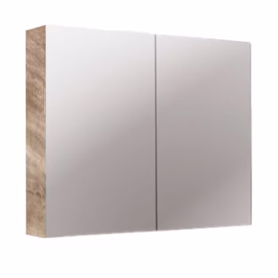 900mm PVC Light Oak Shaving Cabinet with Pencil Edge and Glass Shelves