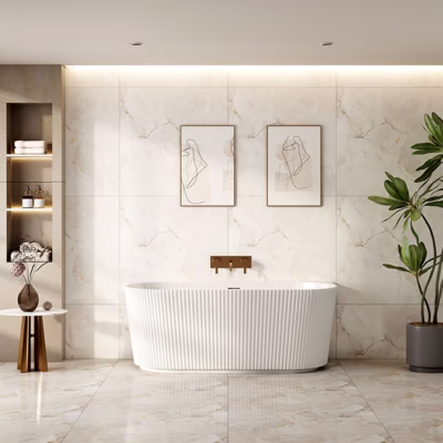 Rose Fluted Back-to-Wall Matt White Bathtub (1500-1700)mm
