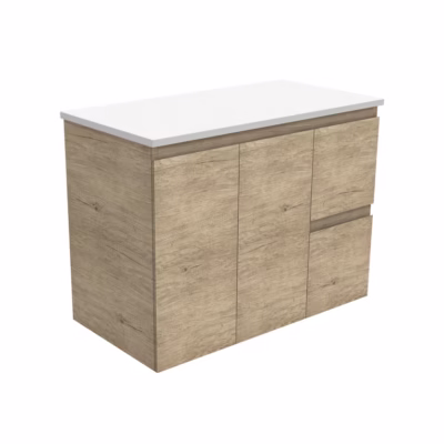 900mm Edge Scandi Oak Wall Hung Vanity (R & L Hand Drawers)