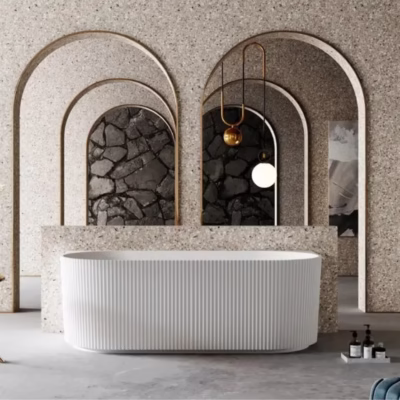 BELLA Fluted Back-to-Wall Gloss White Bathtub (1700)mm