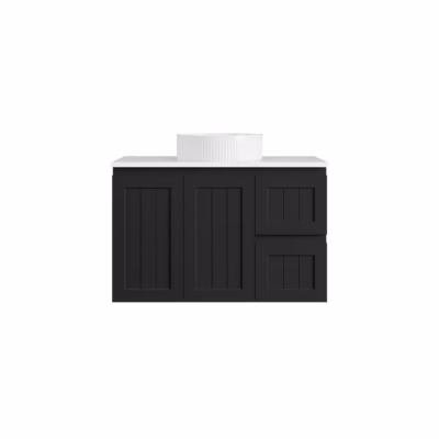 900MM Archill Federation Wall Hung Matte Black PVC Cabinet (R Hand Drawers)