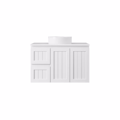 900MM Archill Federation Wall Hung Matte White PVC Cabinet (L Hand Drawers)
