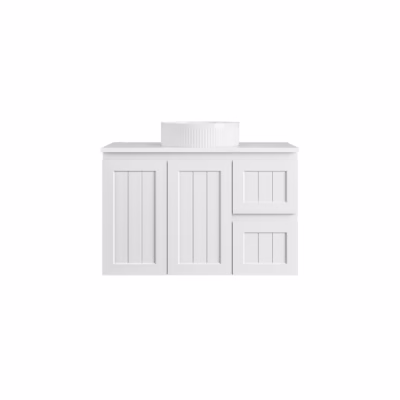 900MM Archill Federation Wall Hung Matte White PVC Cabinet (R Hand Drawers)