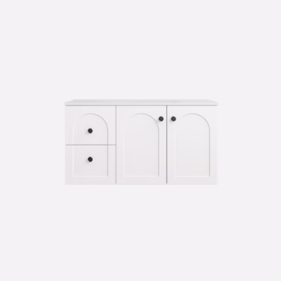 900MM Chester Federation Wall Hung PVC Cabinet Matte White (L Hand Drawers)