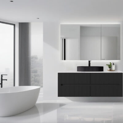 1500MM Matte Black Cabarita Wall Hung PVC Cabinet (Single / Double Bowl)