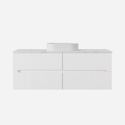1500MM Matte White Cabarita Wall Hung PVC Cabinet (Single / Double Bowl)