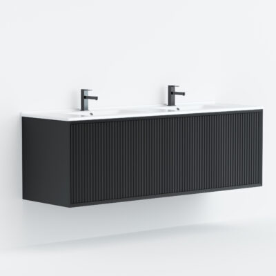 1200MM Kliff Wall Hung PVC Cabinet Matte Black (Double Bowl)