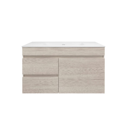 900MM Camden Wall Hung Cabinet Coastal Oak (L Hand Drawers)
