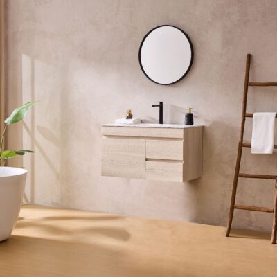 900MM Camden Wall Hung Cabinet Coastal Oak (R Hand Drawers)