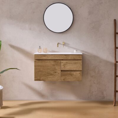 900MM Camden Wall Hung Cabinet Prime Oak (R Hand Drawers)