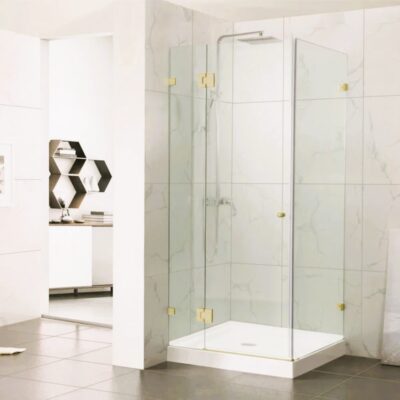LIGHT GOLD Frameless Wall to Wall Pivot Hinge Door (L-Shape)