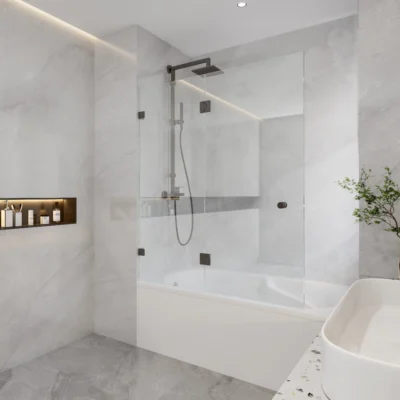 MATTE BLACK Double Hinged Swing Bath Screen