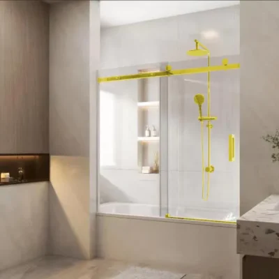 LIGHT GOLD Frameless Sliding Bath Screen