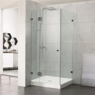 GUNMETAL Frameless Wall to Wall Pivot Hinge Door (L-Shape)