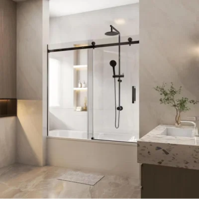 MATTE BLACK Frameless Sliding Bath Screen