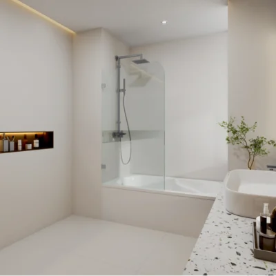 CHROME Curved Corner Fixed Bath Screen