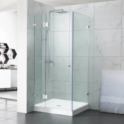 CHROME Frameless Wall to Wall Pivot Hinge Door (L-Shape)