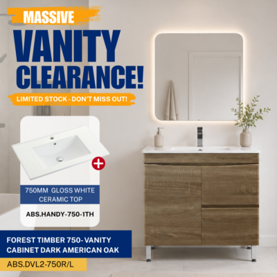 750mm Forest Timber Dark Oak Vanity on Legs with Standard Ceramic Top