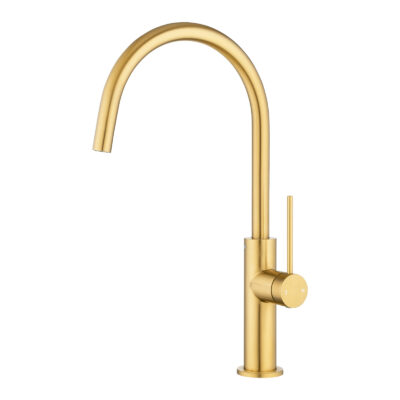 Brushed Brass Standard Slim Stainless Steel Kitchen Mixer With 360° Swivel Spout