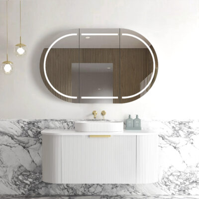 1200mm Matte White Bondi Satin Fluted Wall Hung Curve Vanity