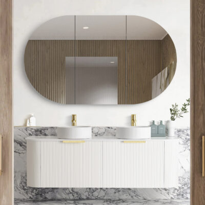 1500mm Matte White Bondi Satin Fluted Wall Hung Curve Vanity