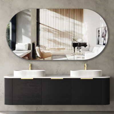 1800mm Black Oak Bondi Wall Hung Curve Vanity