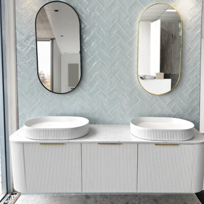 1800mm Matte White Bondi Satin Fluted Wall Hung Curve Vanity