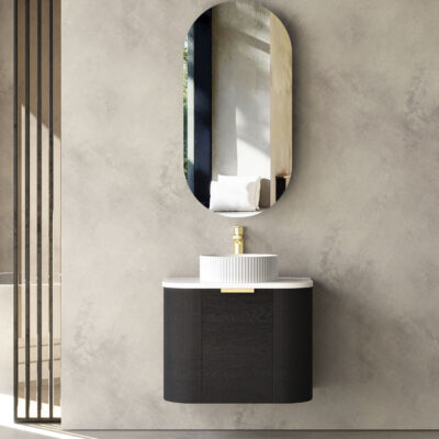 600mm Black Oak Bondi Wall Hung Curve Vanity