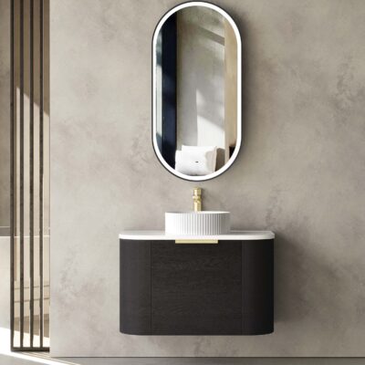 750mm Black Oak Bondi Wall Hung Curve Vanity