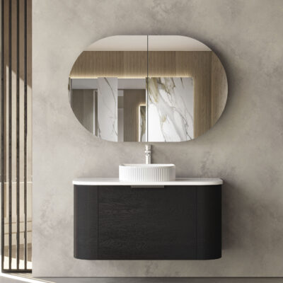900mm Black Oak Bondi Wall Hung Curve Vanity