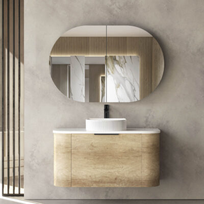 900mm Natural Oak Bondi Wall Hung Curve Vanity