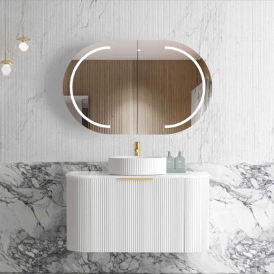 900mm Matte White Bondi Satin Fluted Wall Hung Curve Vanity