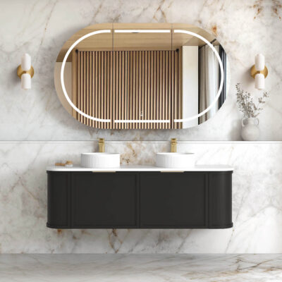 1500mm Matte Black Hampshire Satin Wall Hung Curve Vanity