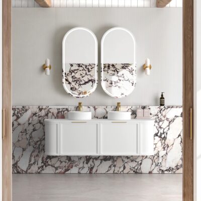 1500mm Matte White Hampshire Satin Wall Hung Curve Vanity