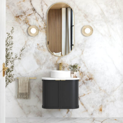 600mm Matte Black Hampshire Satin Wall Hung Curve Vanity