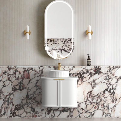 600mm Matte White Hampshire Satin Wall Hung Curve Vanity