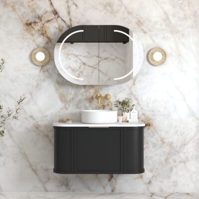 900mm Matte Black Hampshire Satin Wall Hung Curve Vanity