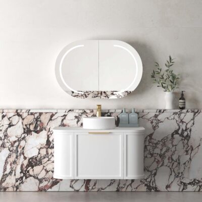 900mm Matte White Hampshire Satin Wall Hung Curve Vanity