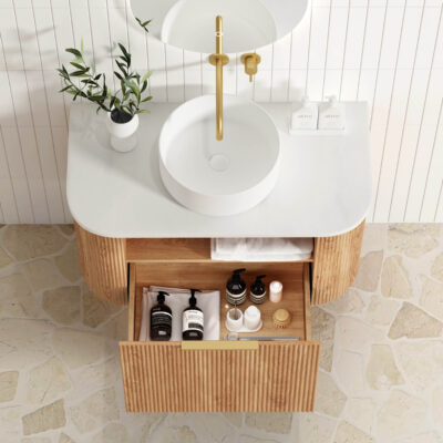900mm Woodland Oak Bondi Fluted Curve Vanity