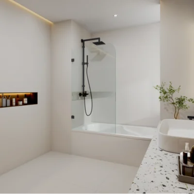 MATTE BLACK Curved Corner Fixed Bath Screen