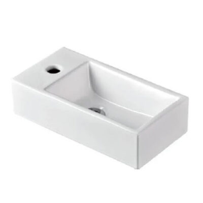 405 x 205 x 105mm Gloss White Compact Above Counter Basin Right Hand Bowl
