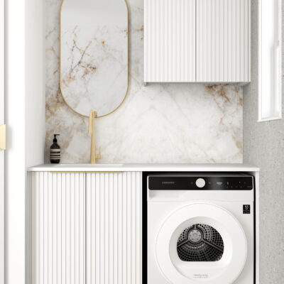 1305mm Matte White Noosa Fluted Laundry Kit with Stone Top & Sink